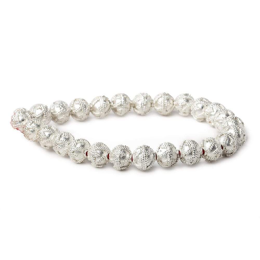 8mm Sterling Silver plated Copper Miligrain Round Bead 8 inch 27 beads