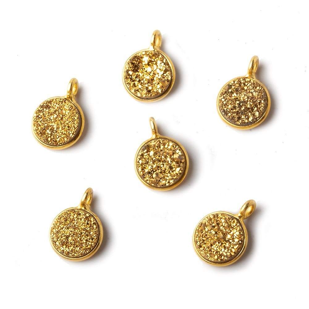 8mm Vermeil Bezel Titanium Gold Coin Drusy Pendant Set of 4 Pieces