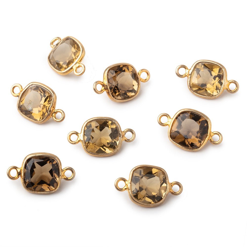8mm Vermeil Bezel Whiskey Quartz Pavilion faceted Square connector 1 piece