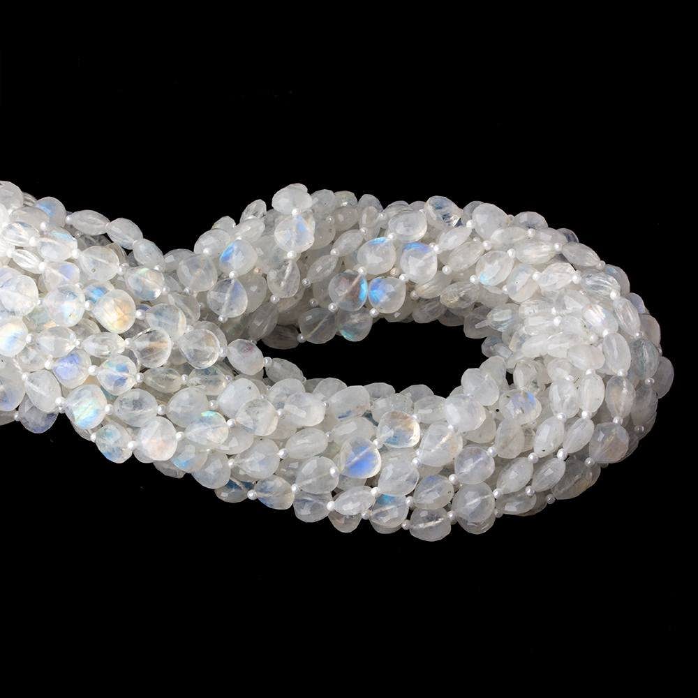 8x8mm Rainbow Moonstone straight drilled faceted Hearts 15.5 inch 45 beads AA