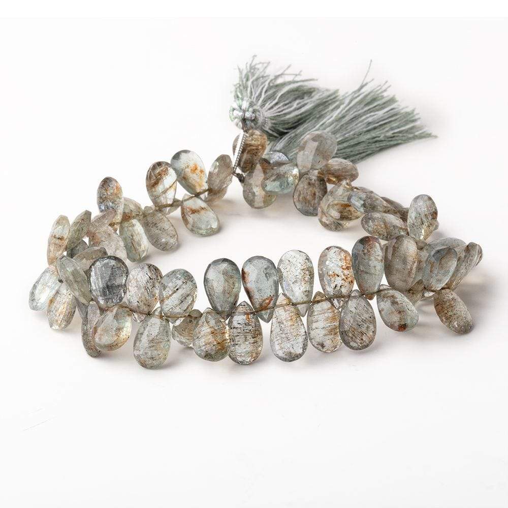 9-11mm Tourmalinated Moss Aquamarine Faceted Pear Beads 8 inch 65 pieces