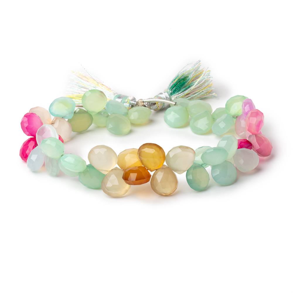 9-9.5mm Multi Color Chalcedony Faceted Hearts 7 inch 47 Beads