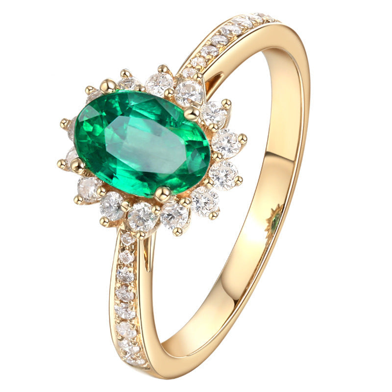 Adjustable Simulated Emerald & Simulated Diamond Ring For Women, Faux Gemstone Statement Band