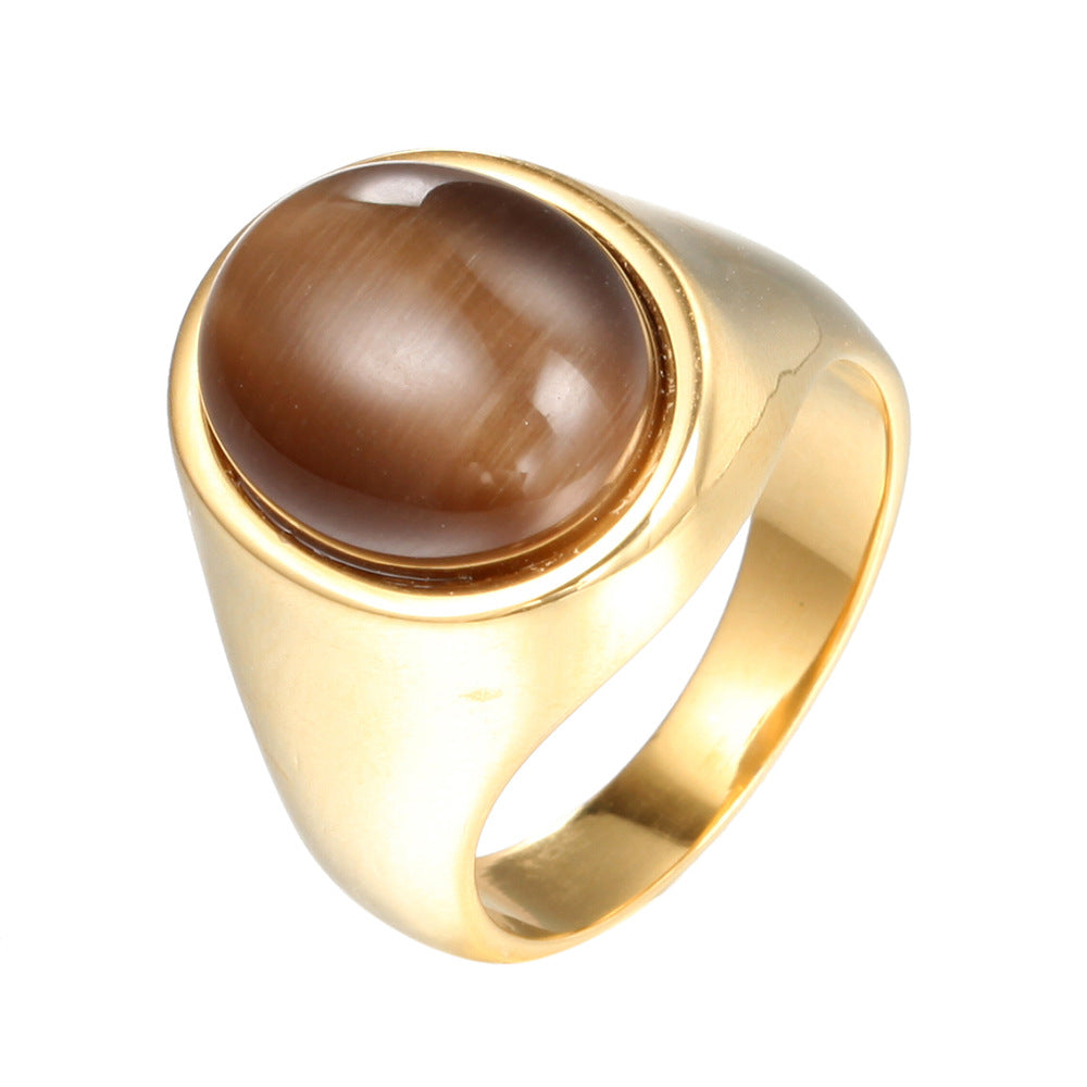 Men's Titanium Steel Green Opal Gold Rings