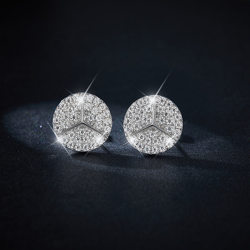 S925 Sterling Silver Moissanite Stud Earrings Round Pave Three Pointed Star Geometric Design With GRA Certificate Platinum Plated Gift Box Set For Women Or Men