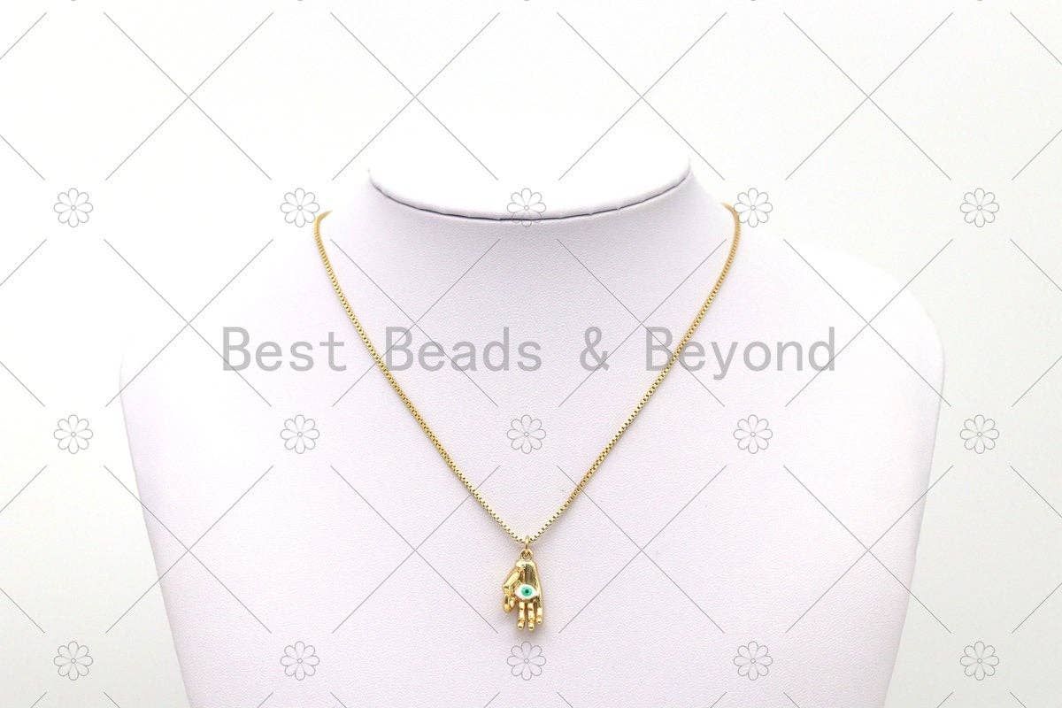Enamel Colorful Evil Eye On Hand Shape Pendant, SKU#Y550