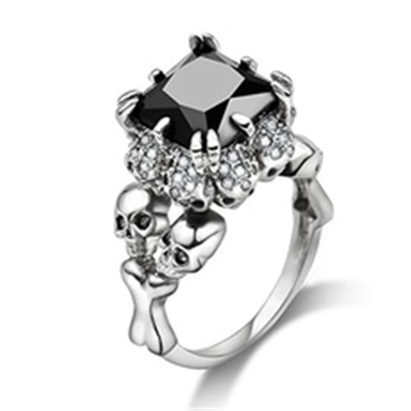 Alloy Inlaid Square Gemstone Black Skull Rings