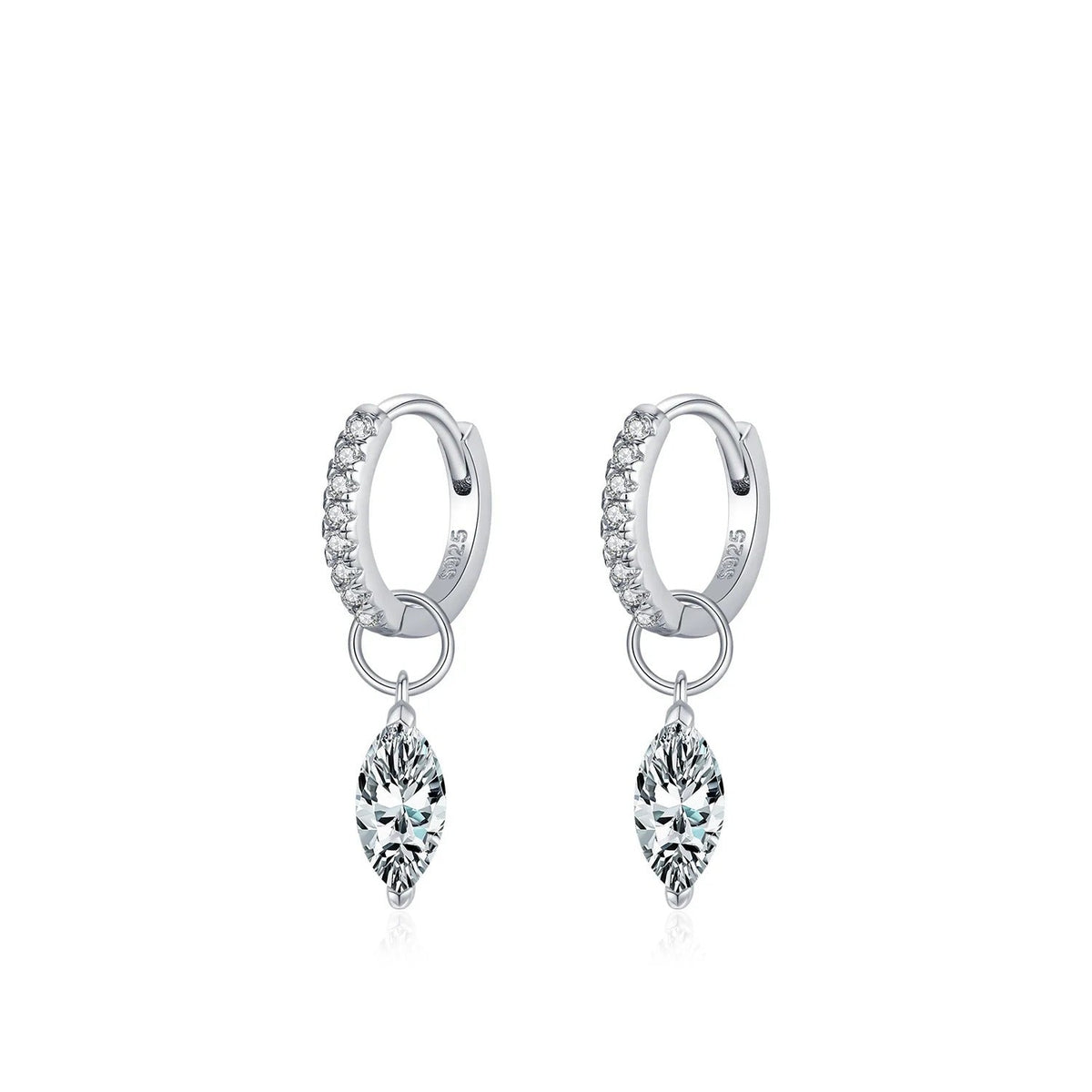 Marquise-Cut D-Color VVS1 Moissanite Engagement Ring and Stud Earrings Set in Sterling Silver