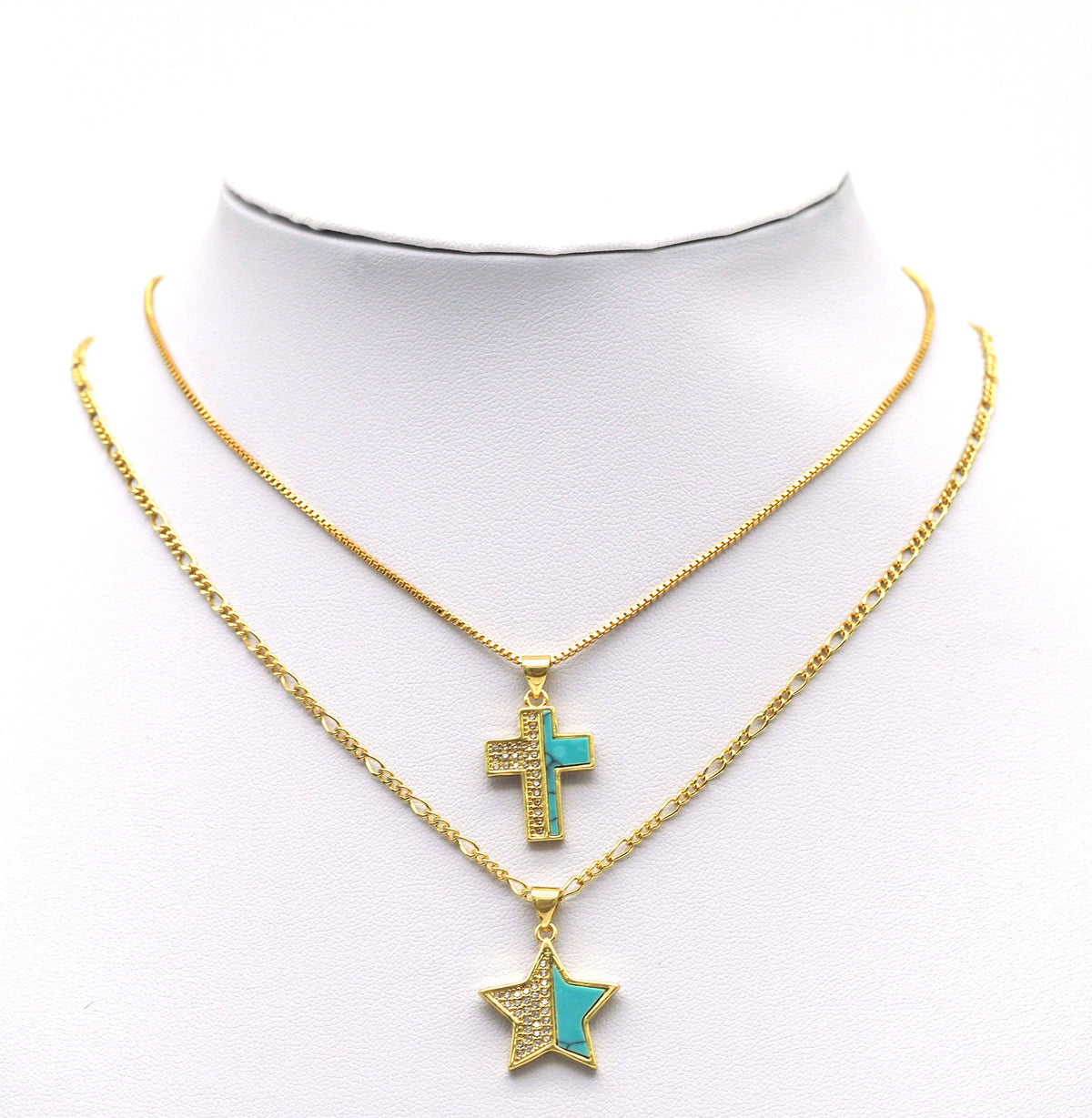 CZ Turquoise Star Moon Heart Cross Charm, Sku#L666