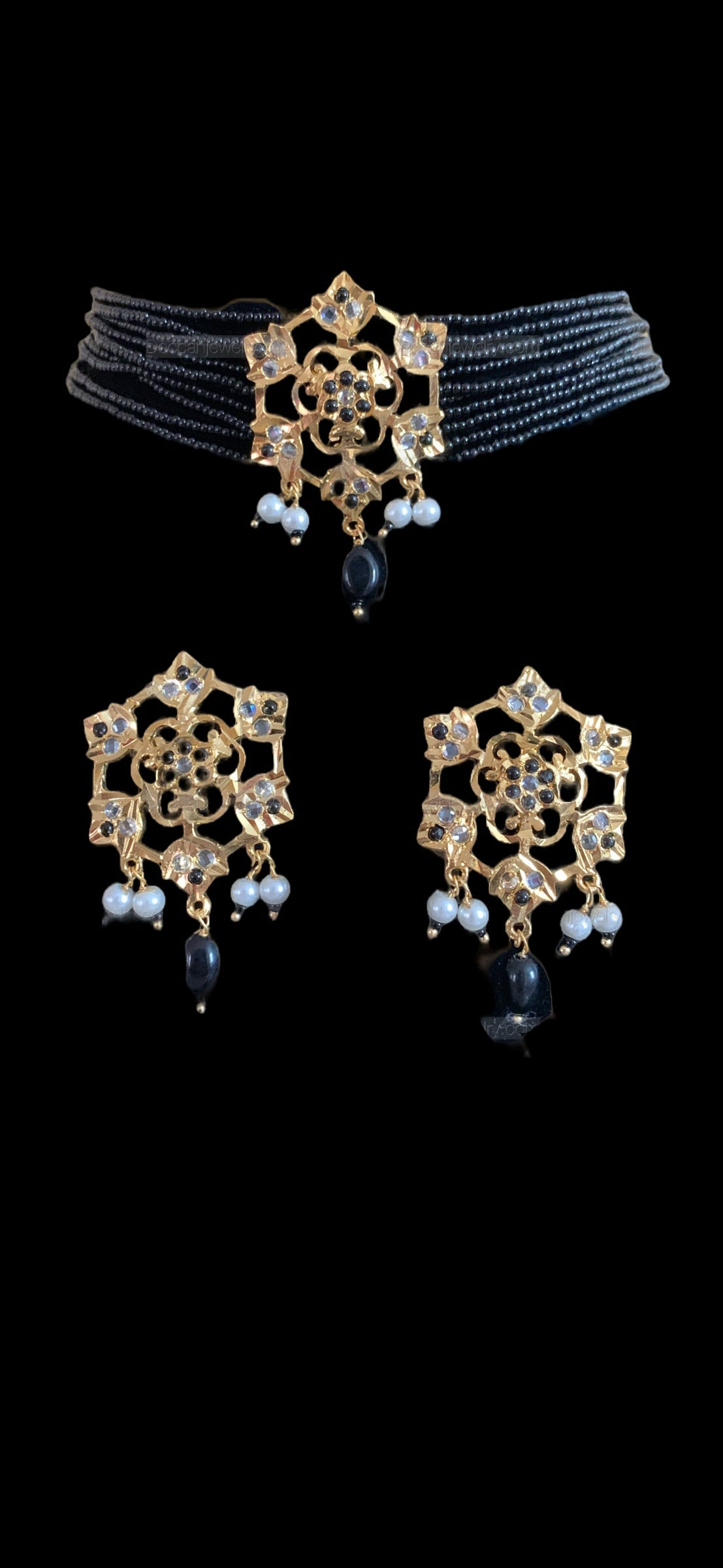 C338 Rati choker set in black beads (READY TO SHIP )