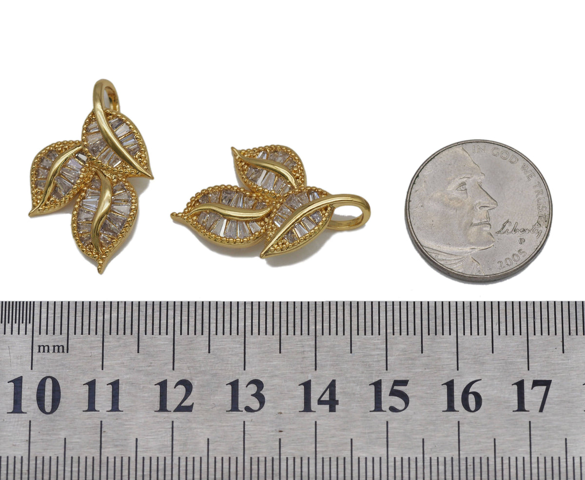 CZ Triple Leaf Charm, Sku#LK627