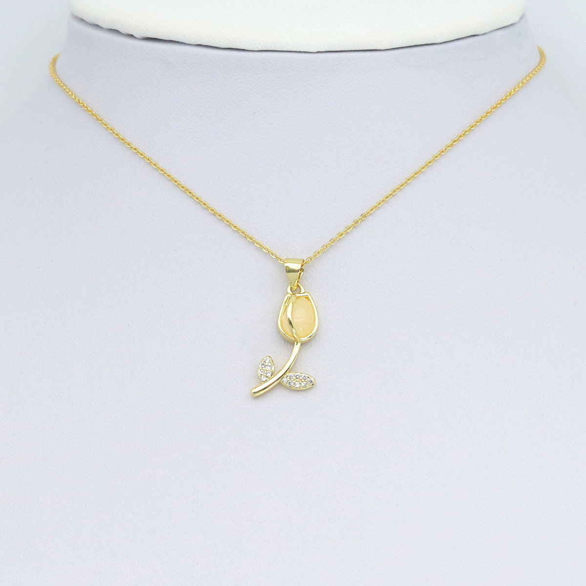 Gold Clear CZ Tulip Charm Pendant, Sku#LK976