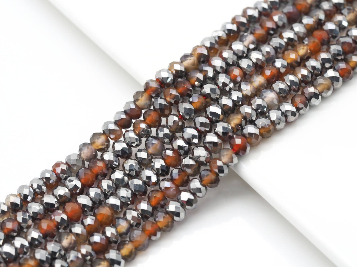 Half Silver-Plated Agate Rondelle faceted Beads, 4x6mm/5x8mm, Sku#UA282