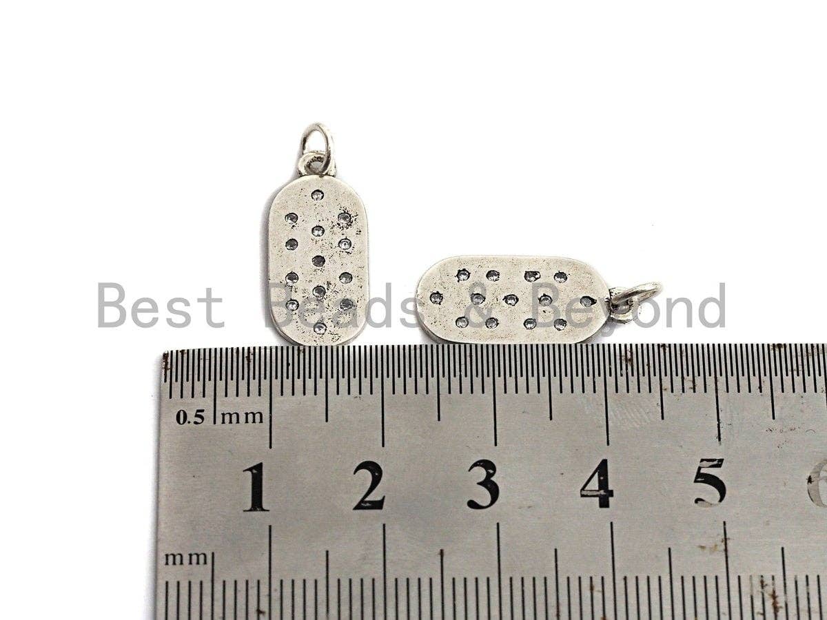 CZ Micro Pave Flat Oval Pendant, Antique Silver Tone, Clear Cubic Zirconia Big Pave Oval Charm Pendant, 9x21mm,sku#F1014C
