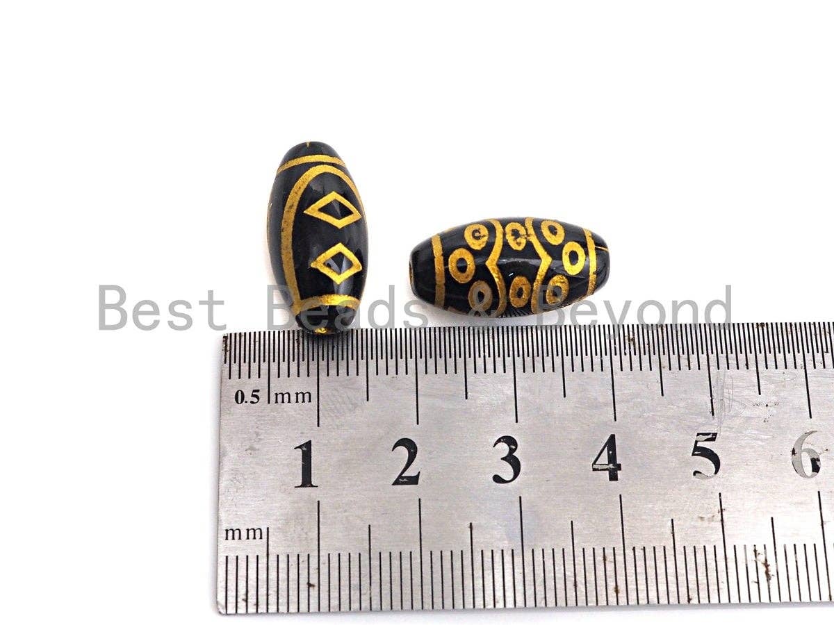 Natural Tibetan Agate Oval Shape Beads, Black Gold Dzi beads, Barrel Agate Beads, 10x20mm, sku#U593