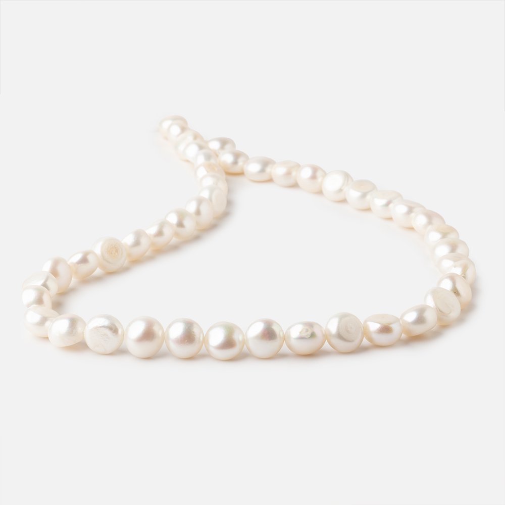 9mm White Button Freshwater Pearl Beads 15 inch 44 pieces