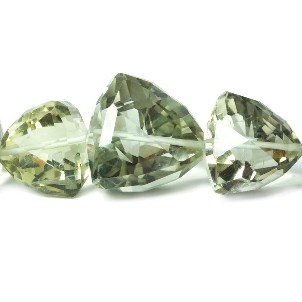 9x10x10mm-18x17x17mm Prasiolite Straight Drilled Faceted Trillion Beads, AAA Grade, 37 pieces