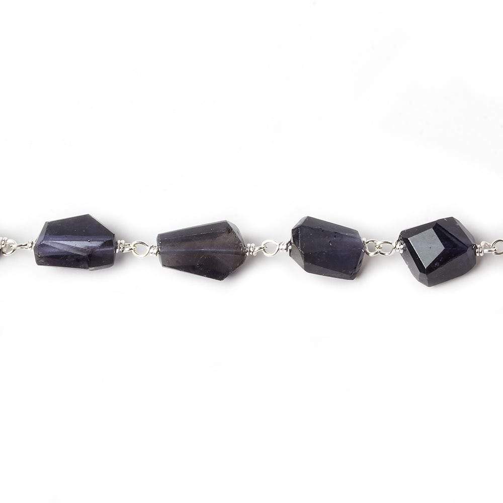 9x7mm Iolite faceted nugget .925 Silver Chain by the foot 22 pieces