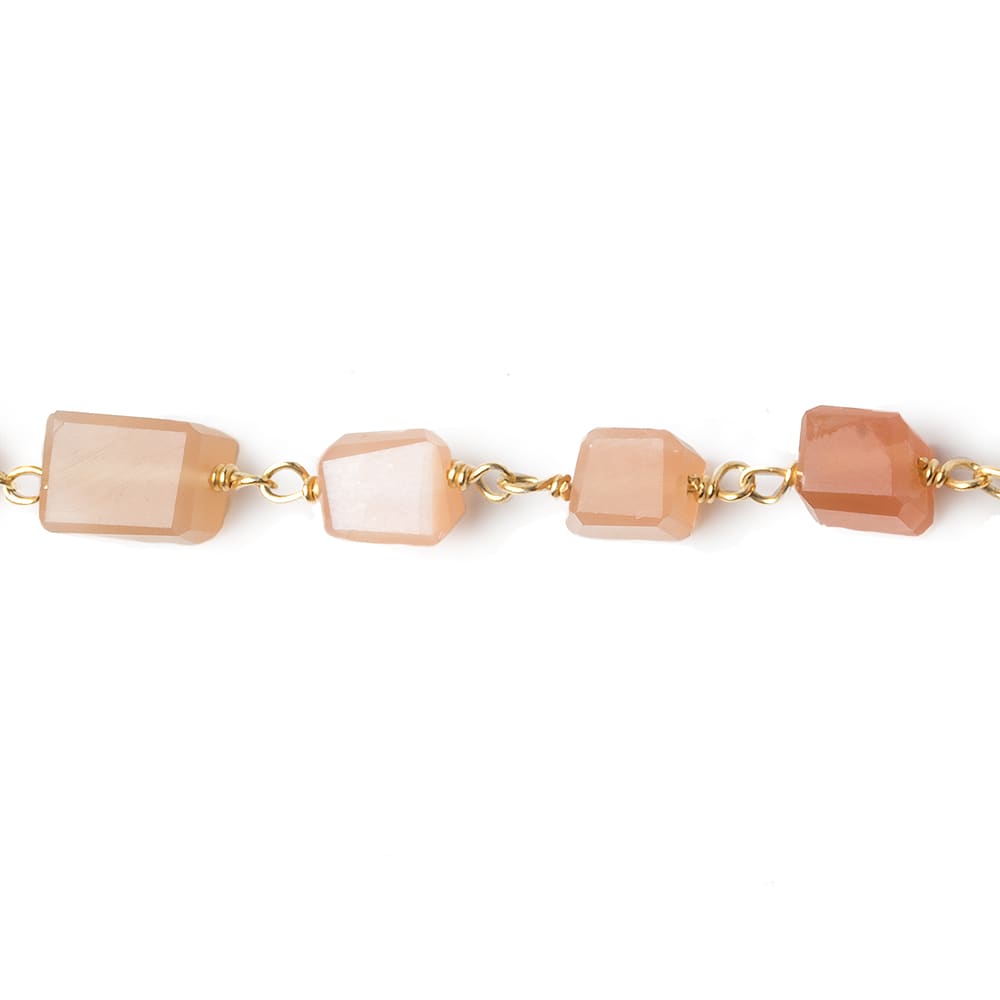 9x7mm Peach Moonstone faceted nugget Vermeil Chain by the foot 22 pieces