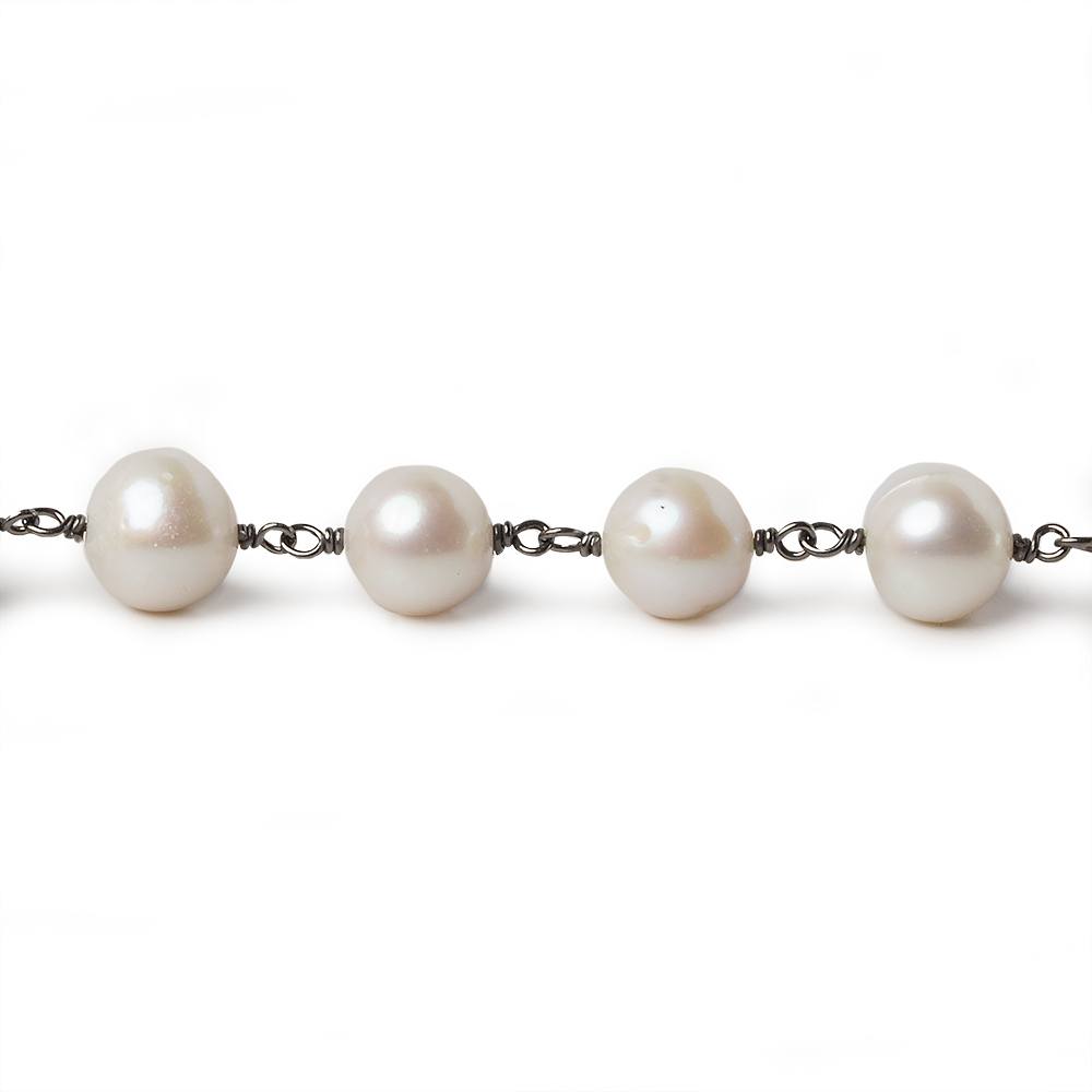 8mm Off White Off Round Pearl Black Gold .925 Silver Chain by the foot 22 pcs