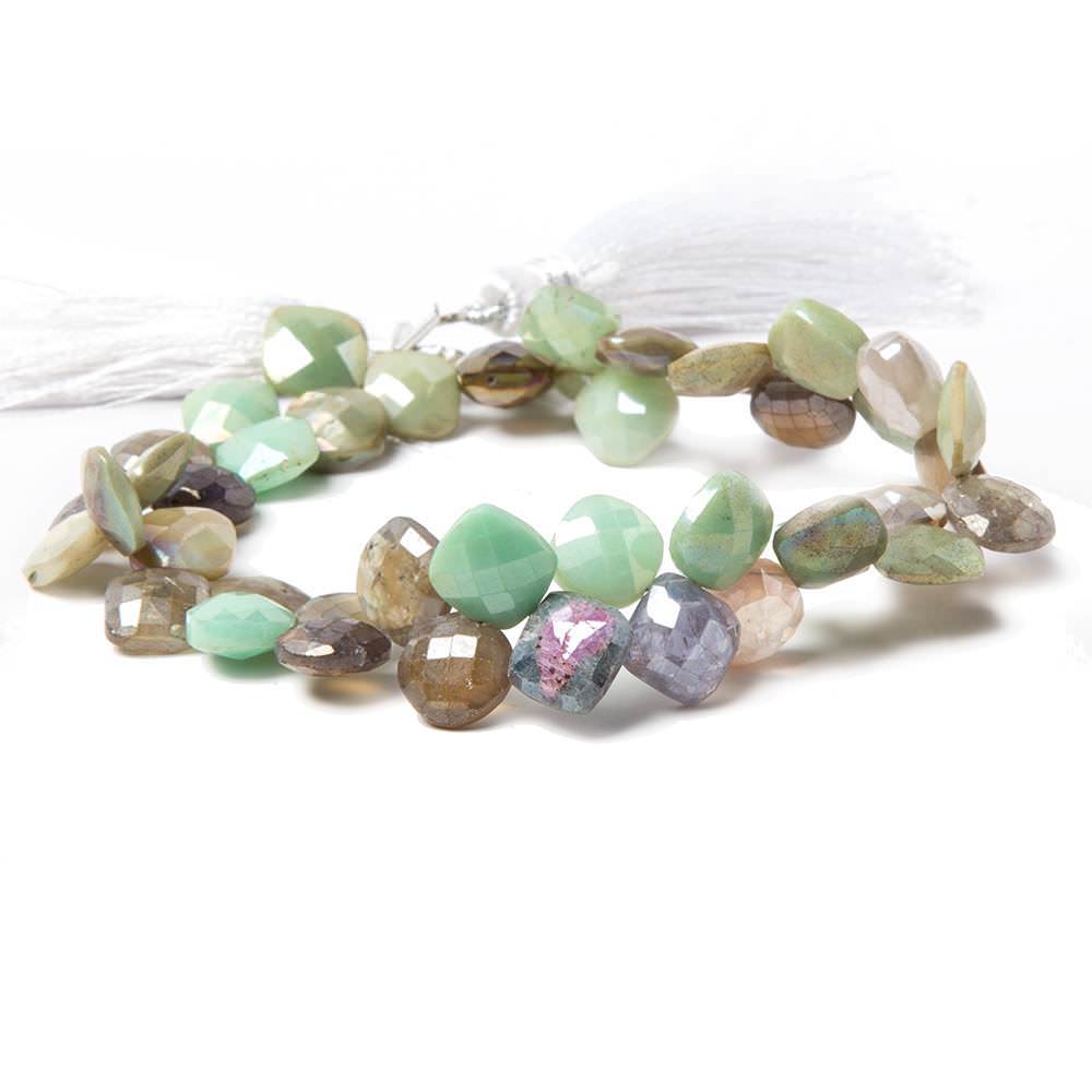 9x9-10x10mm Mystic Multi Gemstone faceted pillow beads 8 inch 44 pieces