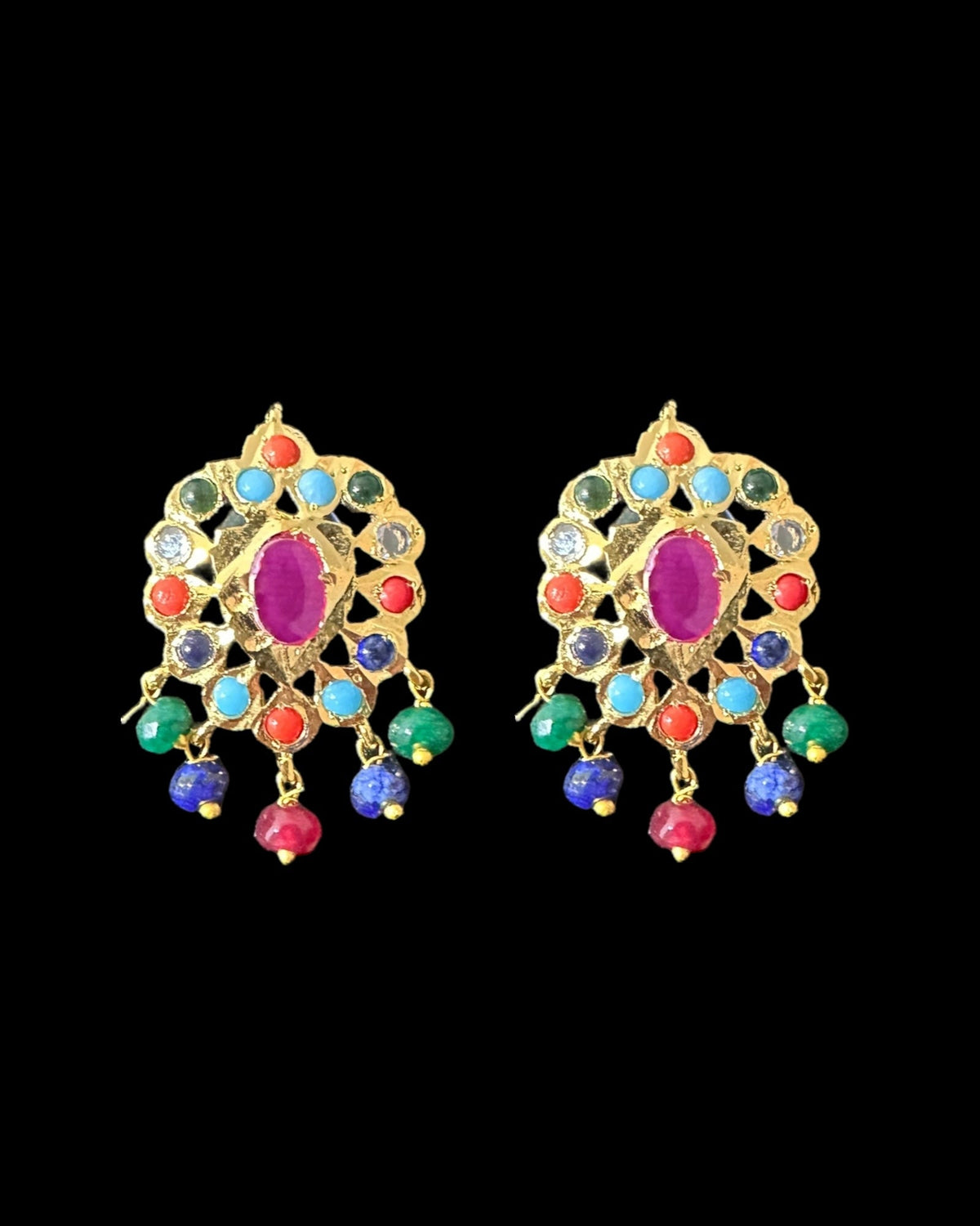 NS214 Meeraj necklace set ( navratan ) ( READY TO SHIP )