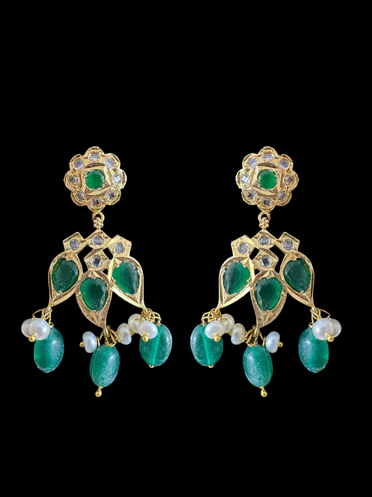 DLN113 Erica pathani haar in fresh water pearls with emerald beads ( READY TO SHIP )