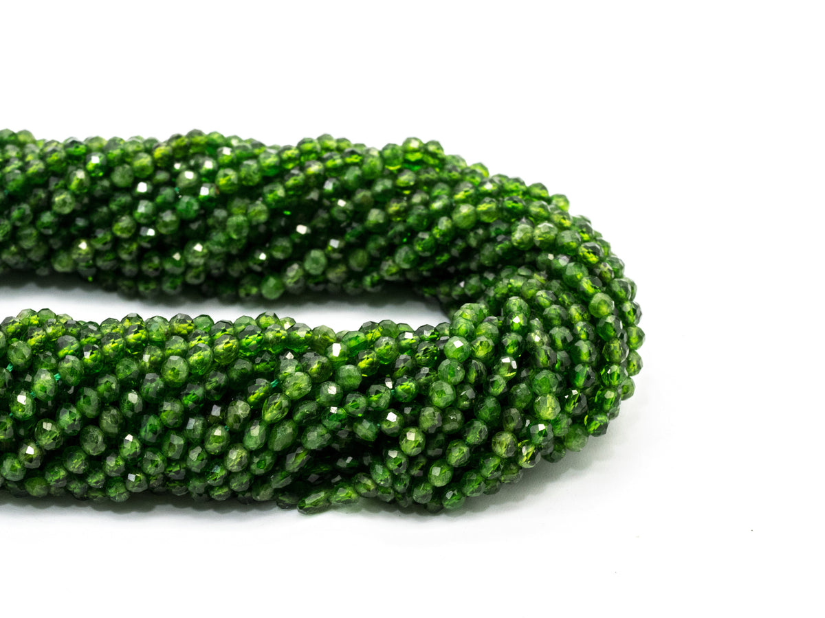 Top Quality Green Diopside Faceted Round Beads, 43mm/5mm/2x3mm Genuine Diopside Beads,15.5" Full Strand, SKU#U111