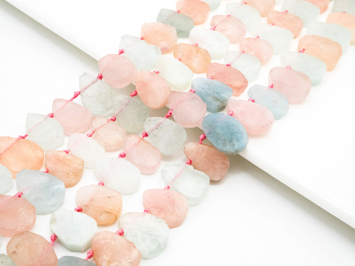 Natural Mixed Color Morganite beads, 14-18mm, Teardrop Light Pink Blue Gemstone Beads, 15.5 inches strand, SKU#U159