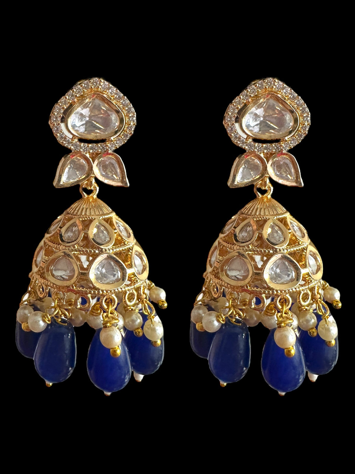 DER713 high quality polki earrings - Blue ( READY TO SHIP)