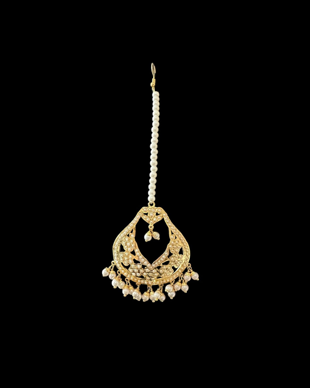 DJET77 Jadau chandbali earrings tika in pearls ( READY TO SHIP )