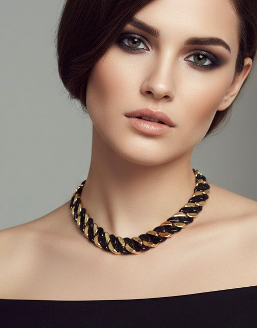 C160BG B.Tiff 2-Tone Black & Gold Flat Cuban Link Necklace/ 16mm