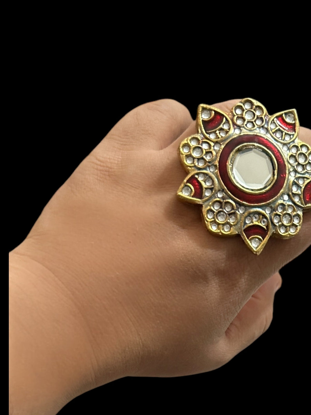 DJR58 Dua arsi with meenakari ring - red ( READY TO SHIP )