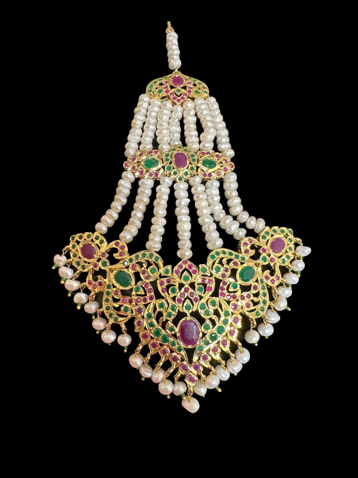 DJHR152 Kulsum ruby emerald fresh water pearl jhoomar - oversized ( READY TO SHIP )