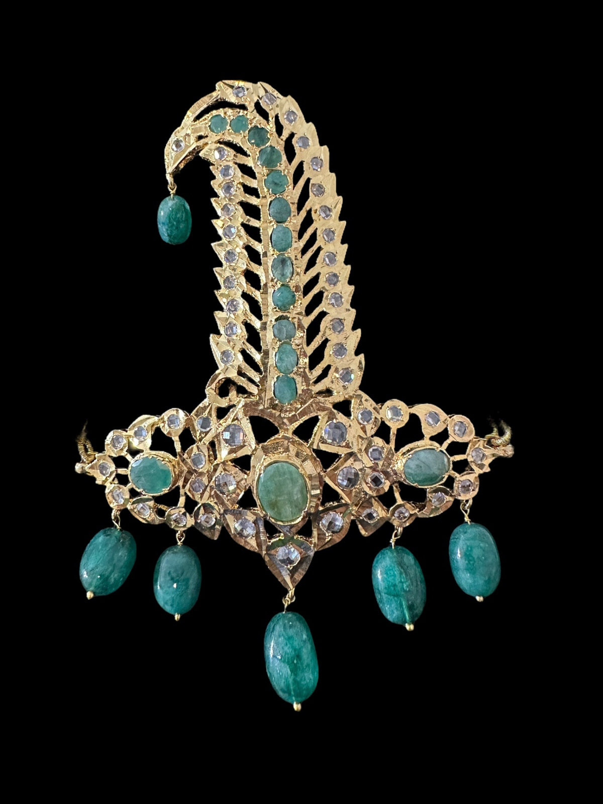 DJTK363 Hyderabadi sarpech in emeralds ( READY TO SHIP )