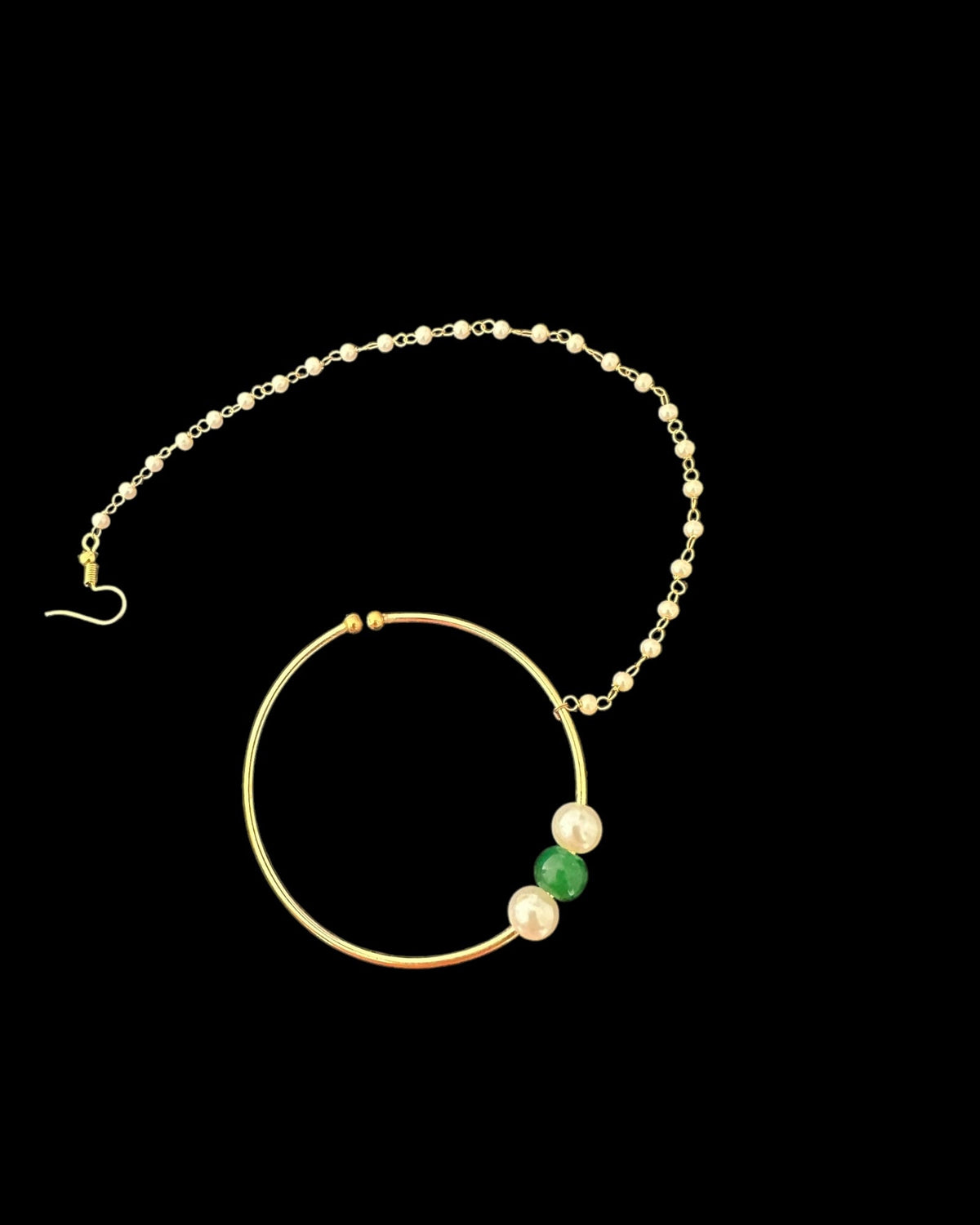 Elegant bridal pearl nose ring with green bead - nath ( READY TO SHIP )