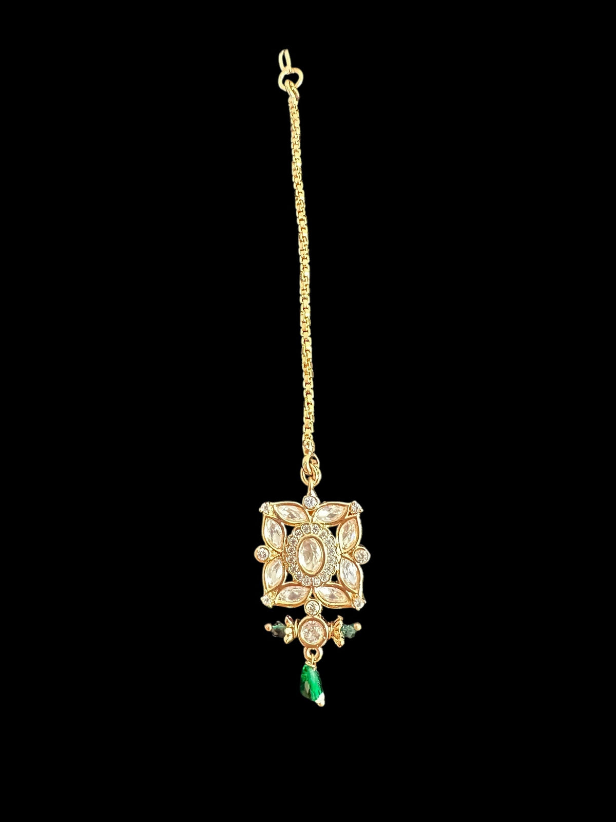 DJET69 Kaheesha Polki jhumka and tika set in green ( READY TO SHIP )