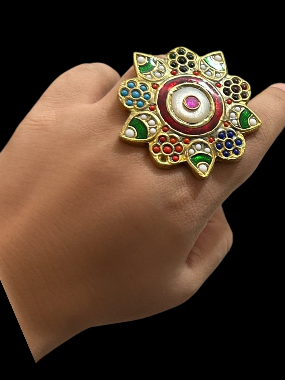 DJR56 Dua arsi with meenakari ring - navratan ( READY TO SHIP )