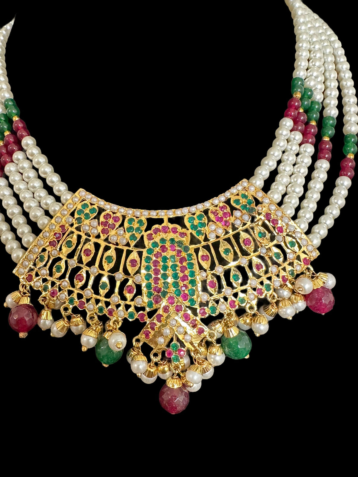 DNS67 Khudra punjabi Jadau necklace set in Ruby emerald ( READY TO SHIP )