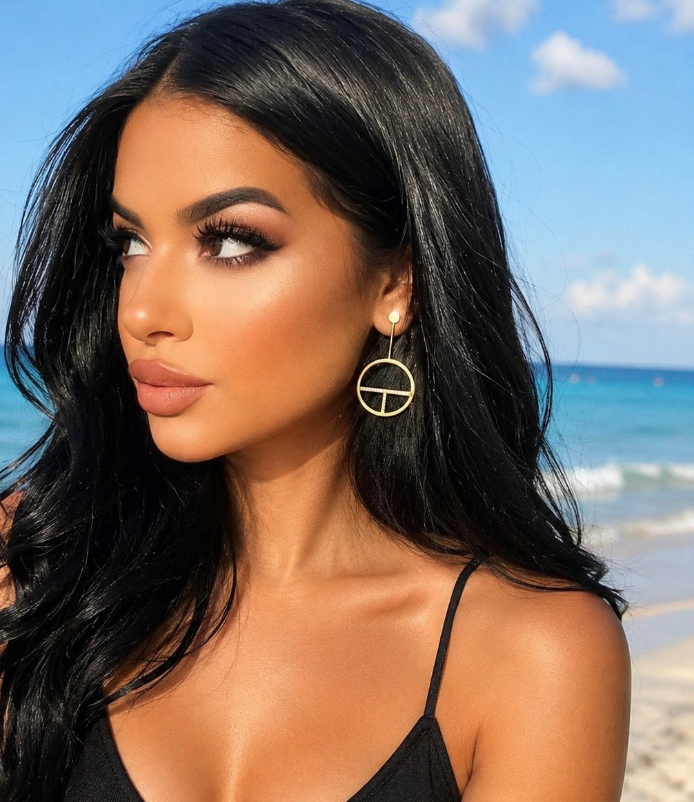 ER108G B.Tiff Gold Pavé Logo T Bar Earrings
