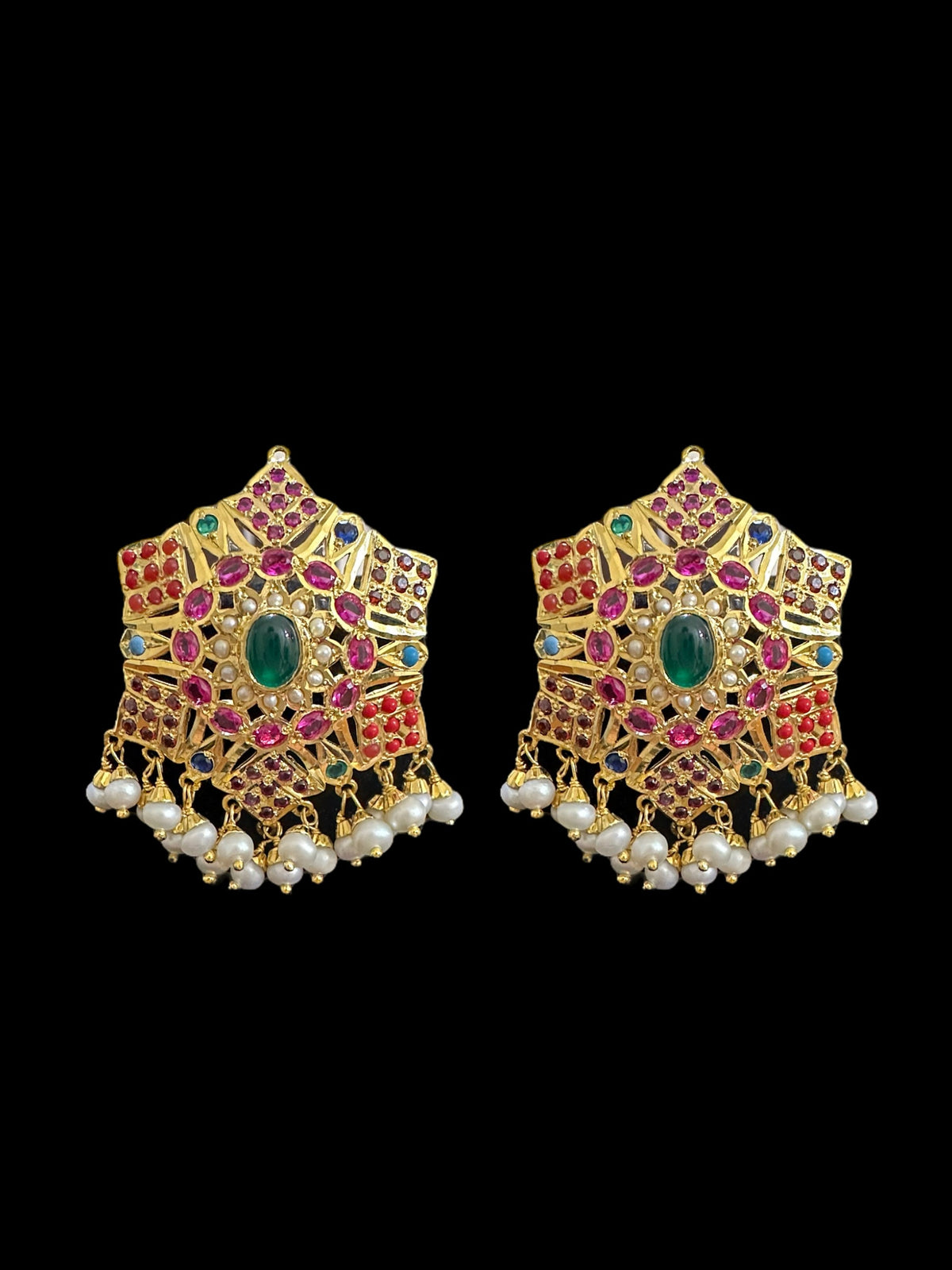 Gold plated silver choker set in Navratan ( SHIPS IN 5 WEEKS )