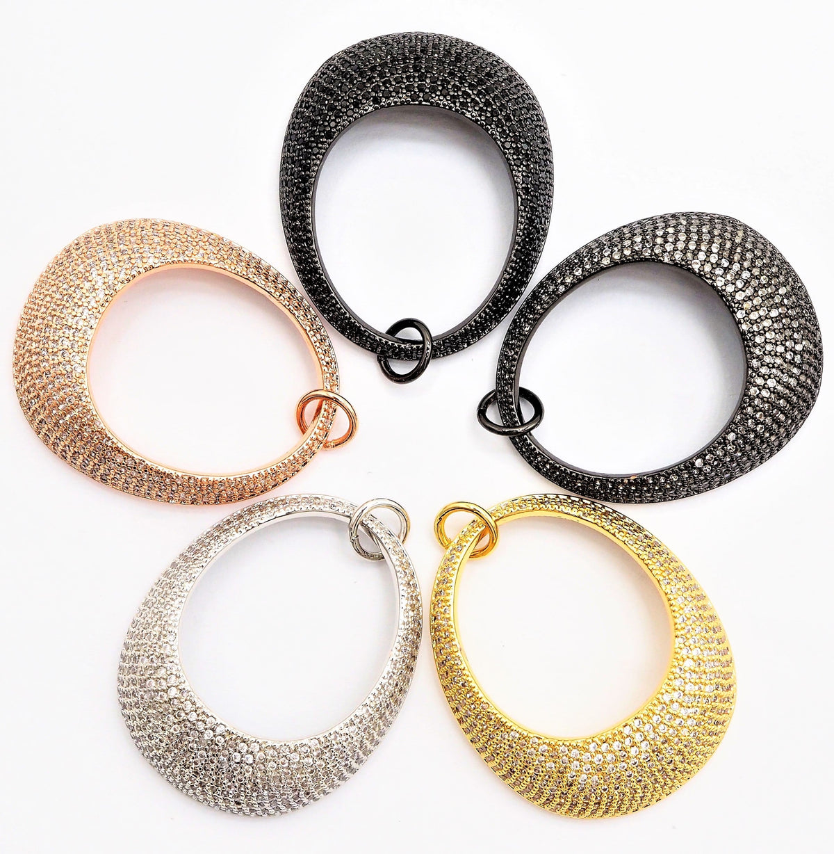 CZ Micro Pave Large Oval GO-Go Pendant/Charm, Cubic Zirconia Pave Pendant for Earring Necklace,Gold/Silver/Rose Gold/Black, 29x35mm,sku#F544