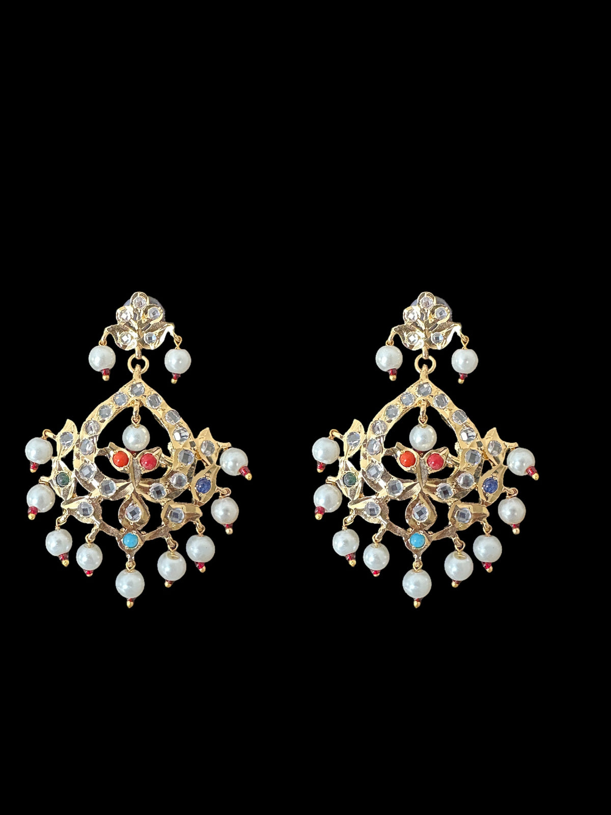 DER599 Dina hyderabadi navratan Chandbali with golden pearls ( READY TO SHIP )