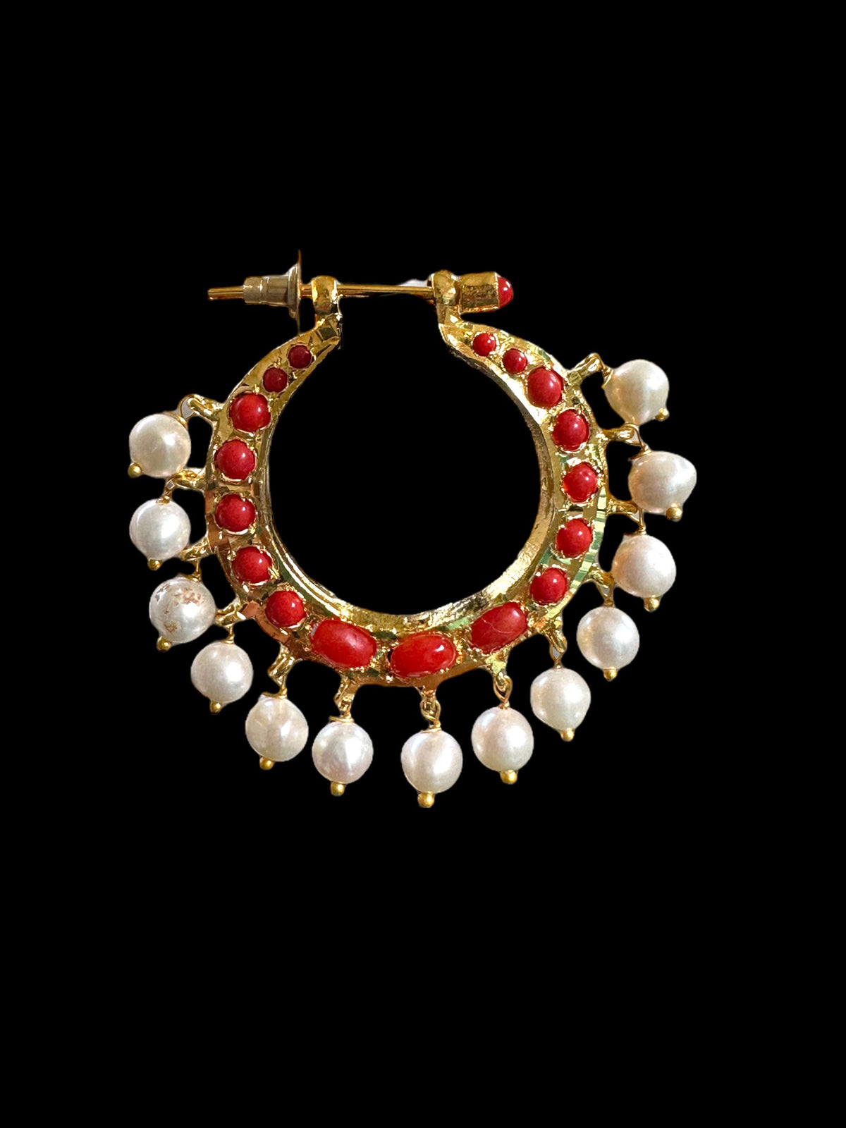 DER552 Chandbali in fresh water pearls and corals ( READY TO SHIP )