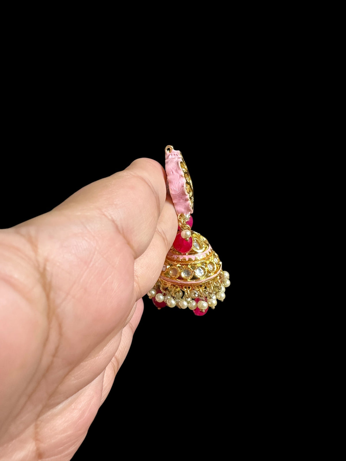 Kundan and meenakari jhumka - pink ( READY TO SHIP )