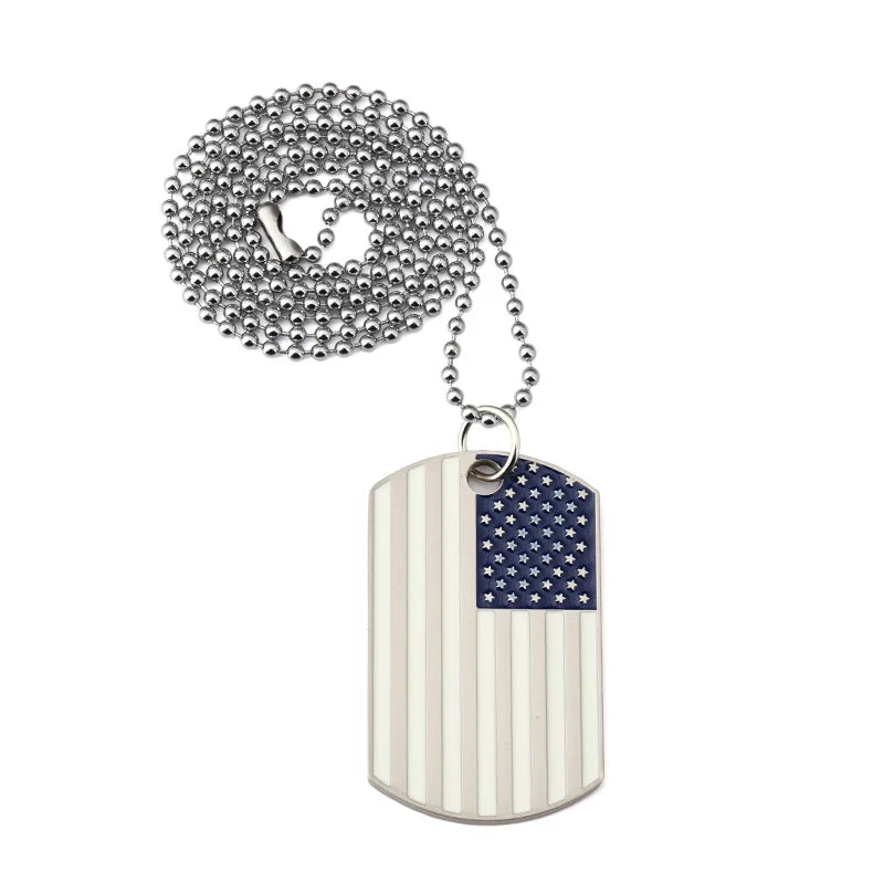 Hip Hop American USA Flag Necklace Men's US Army Military Card Pendant Beaded Chain For Women The Stars And Stripes Jewelry