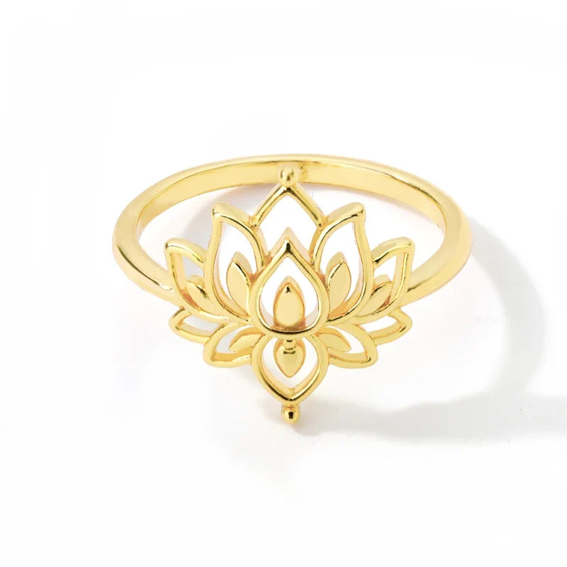 Lotus Flower Rings For Women Stainless Steel Gold Color Hollow Out Ring Fashion Wedding Party Aesthetic Jewelry Gift anillos