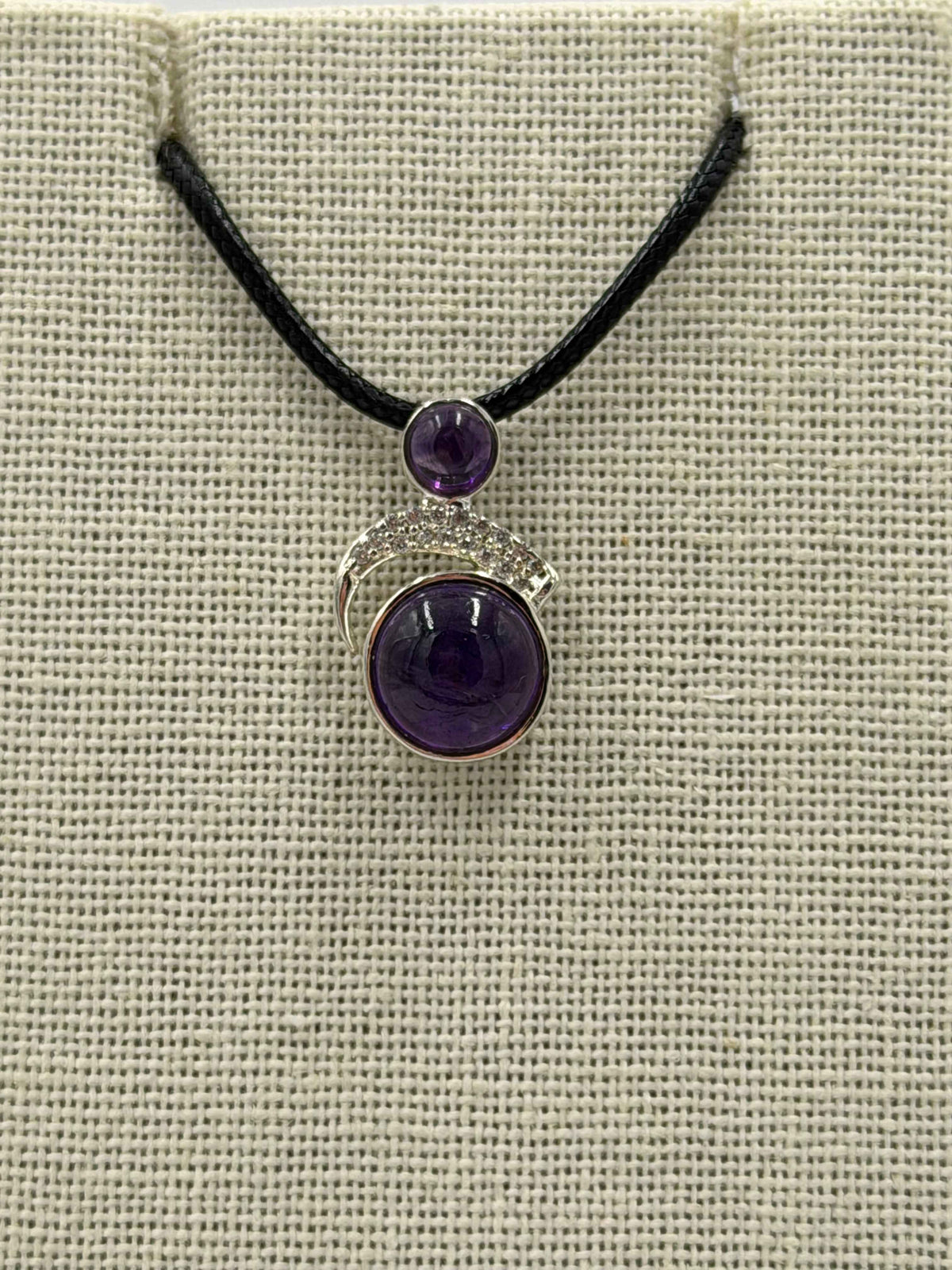 Sterling Silver Blinged Round Amethyst Pendant