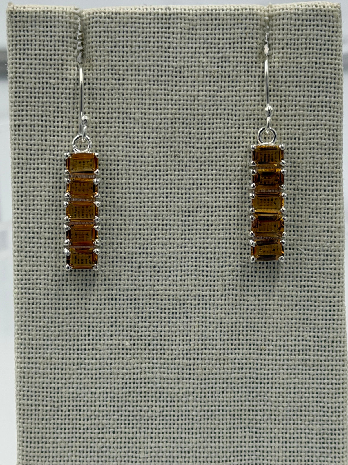 Sterling Silver Bar Citrine Dangle Earrings