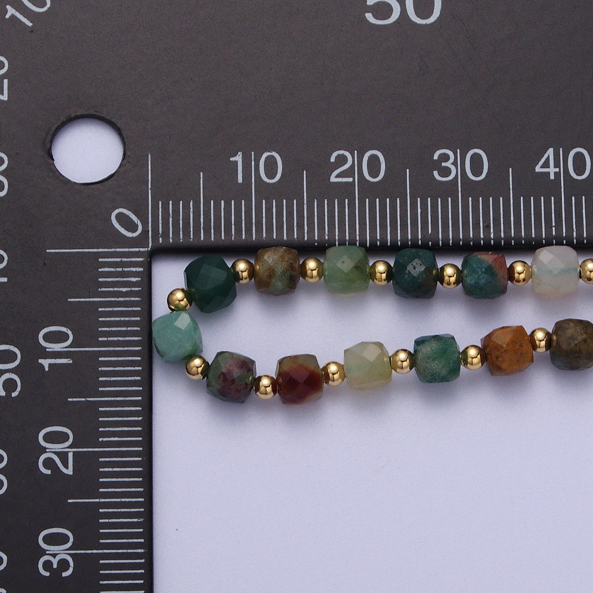 15.5 Inch Natural Moss Agate Multifaceted Cube Gemstone w. Gold Bead Choker Necklace | WA-1423 Clearance Pricing